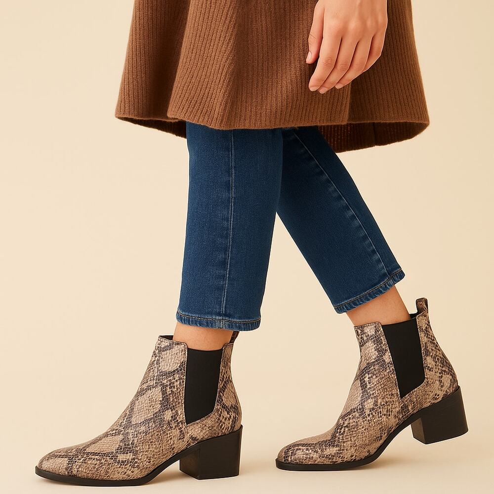 French Connection Penny Chelsea Boots – Snake Print Truffle Leather – Size 10 - Picture 3 of 9